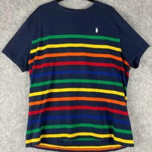 Polo Ralph Lauren T-Shirt Mens XL Striped Classic Fit Cotton Colorful Rainbow